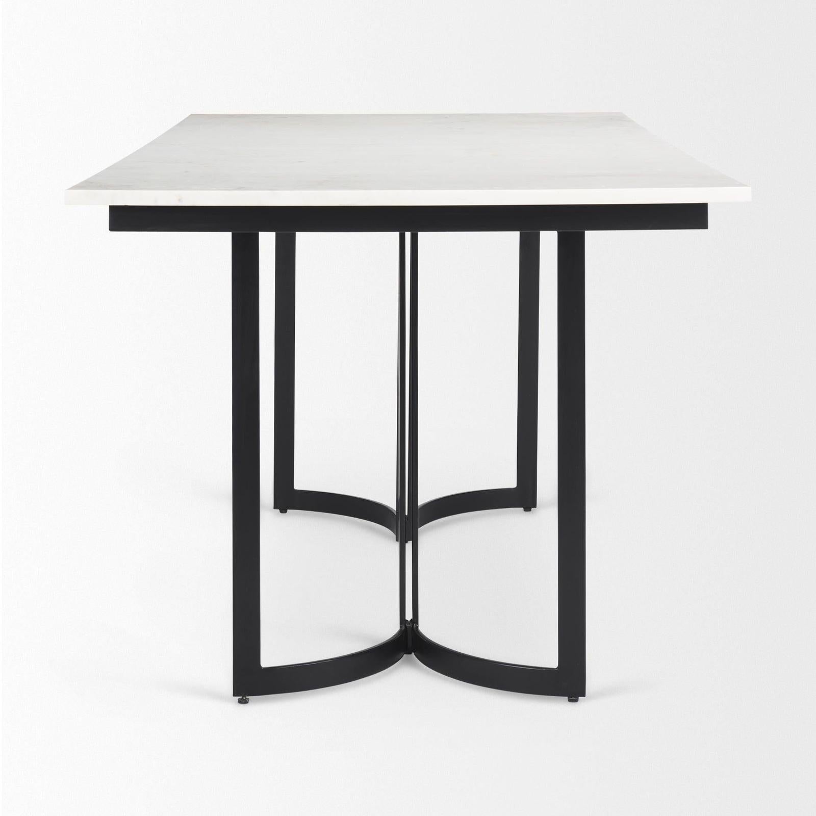 Mercana Tanner White Marble Top Black Metal Base Dining Table Clearance