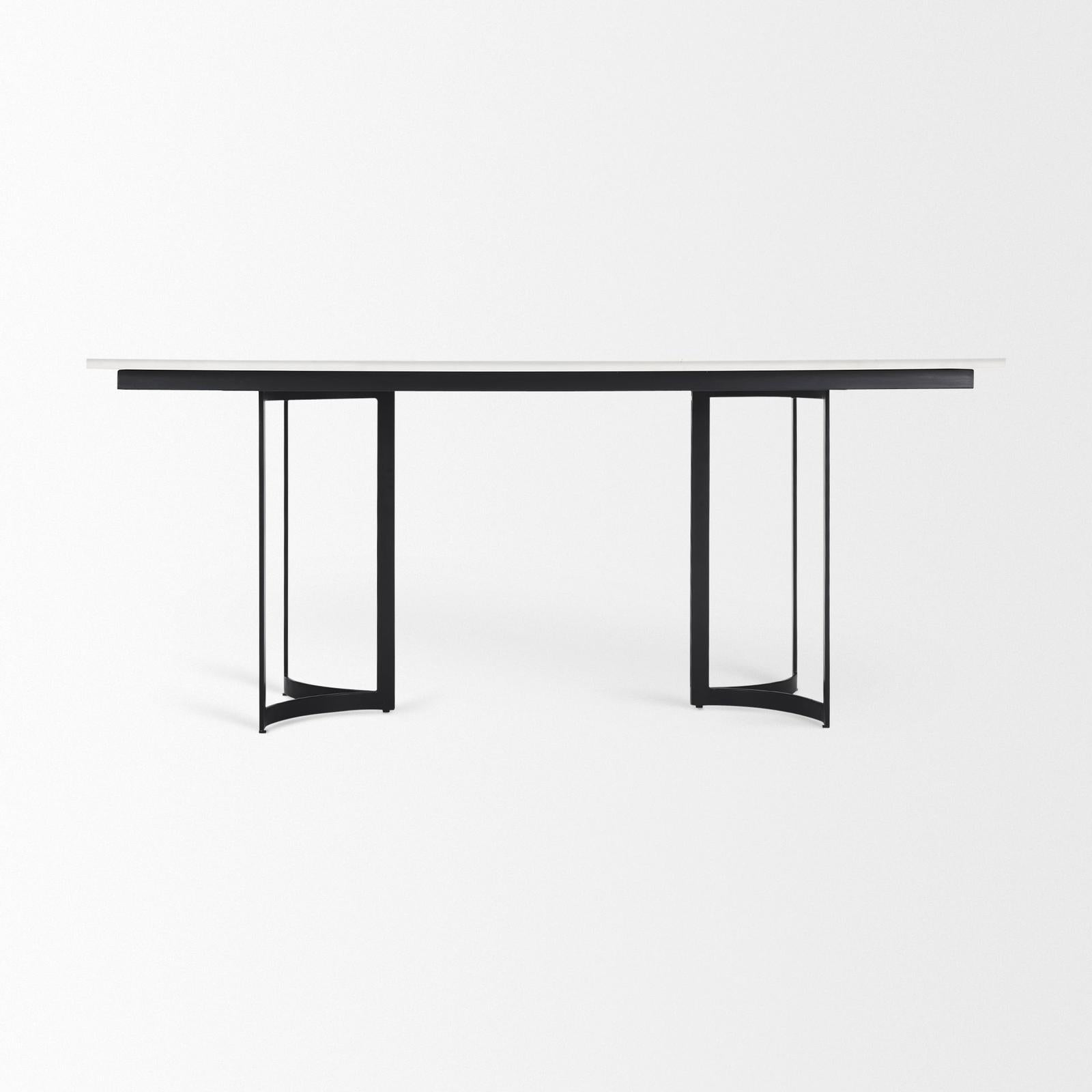 Mercana Tanner White Marble Top Black Metal Base Dining Table Clearance
