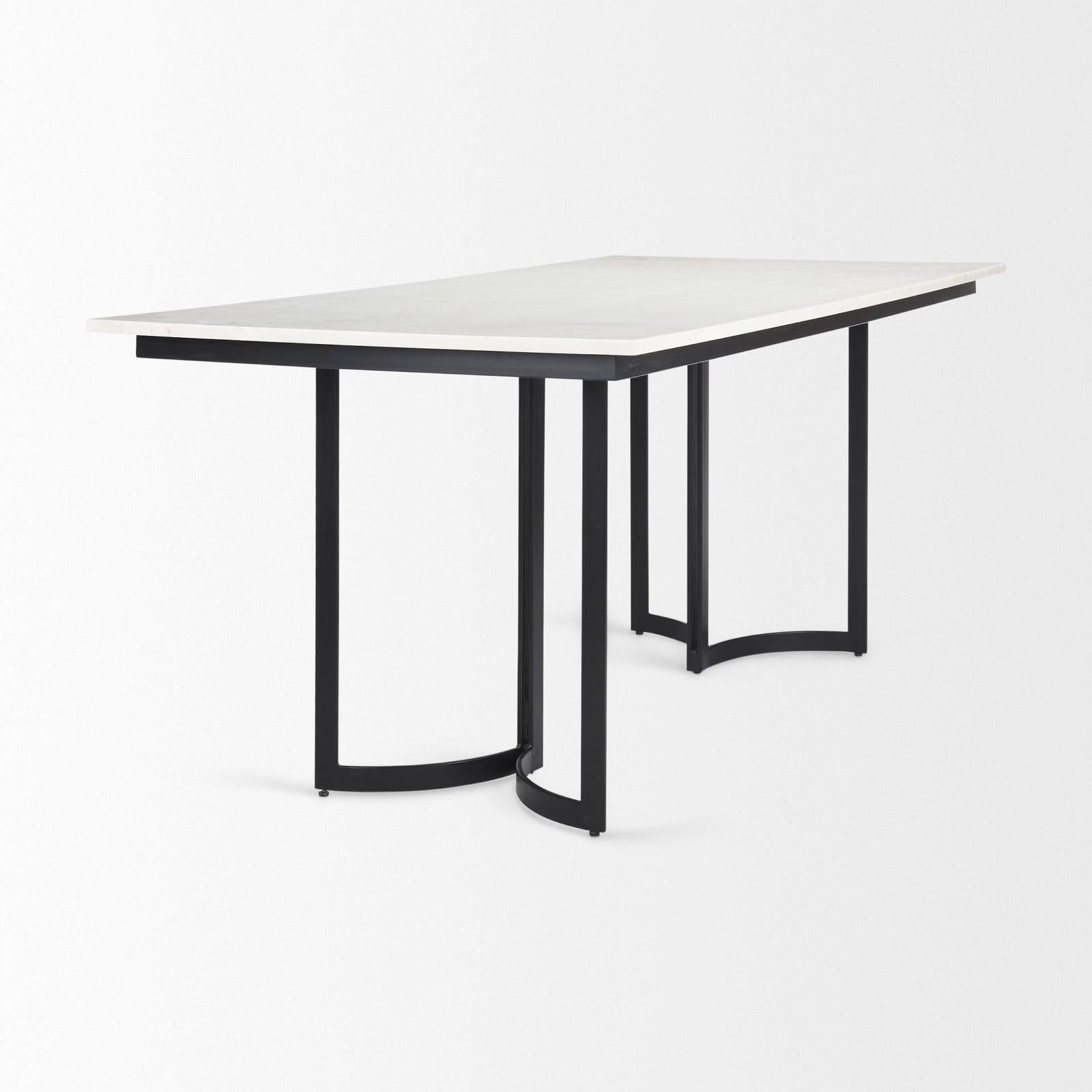 Mercana Tanner White Marble Top Black Metal Base Dining Table Clearance