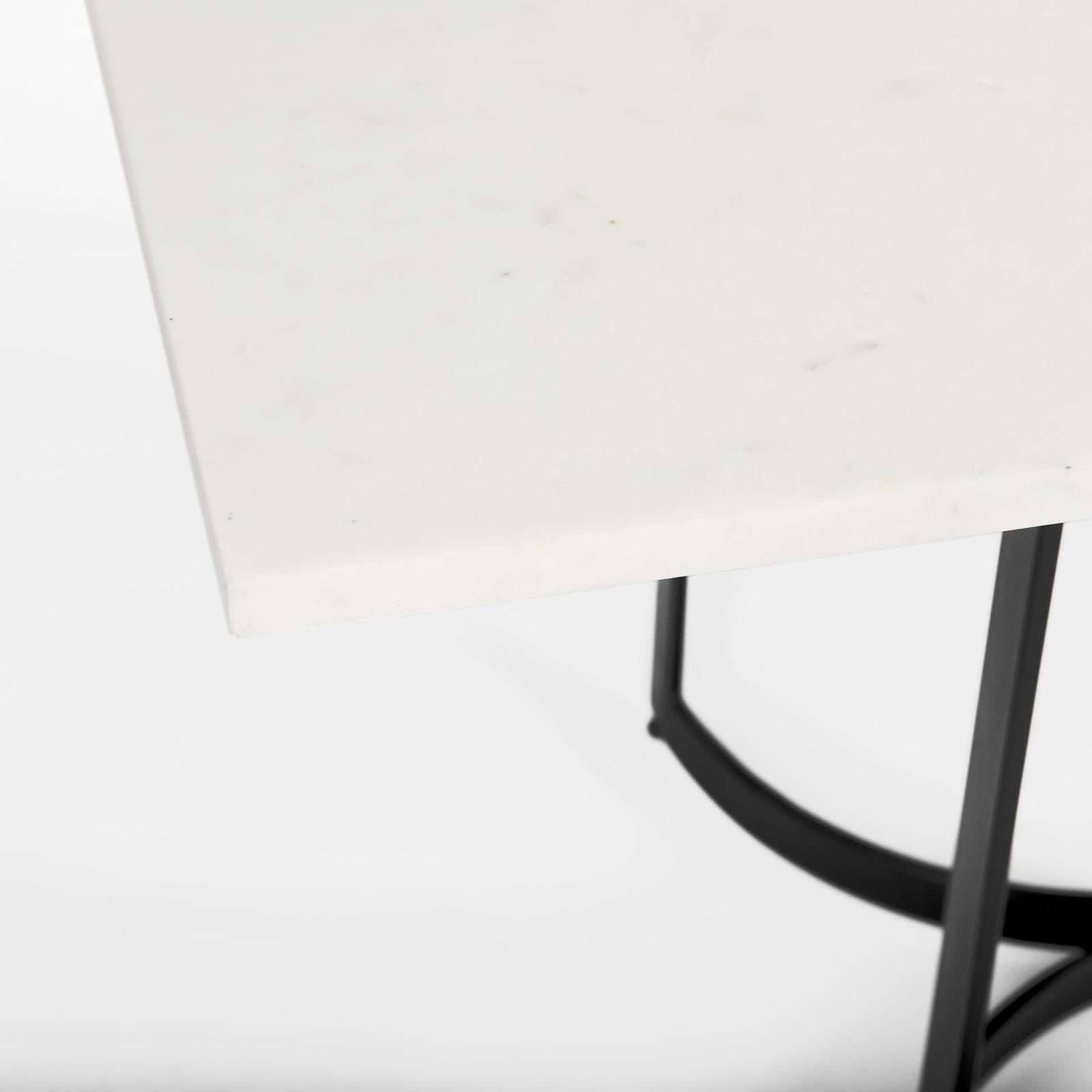 Mercana Tanner White Marble Top Black Metal Base Dining Table Clearance