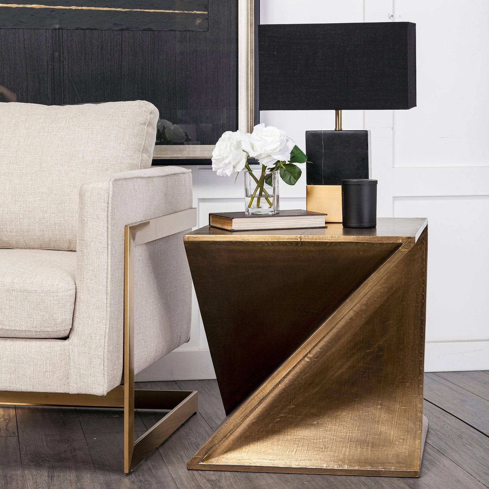 Mercana Zelda Gold Metal-Cladded Z-Shaped Wooden Accent Table