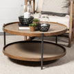 Mercana Kade Round Brown Table Gray Metal Frame Two-Tier Coffee Table