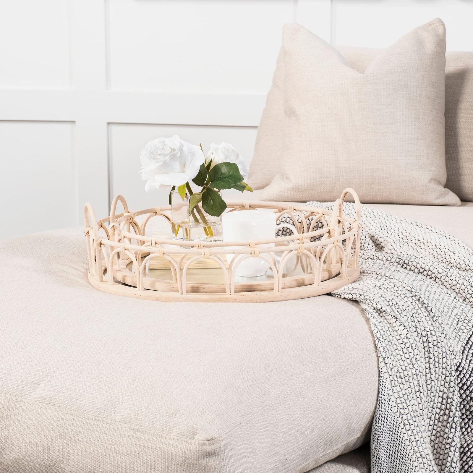 Mercana Leona Natural Wicker Woven Mirrored Base Nesting Trays- Set of 2 Clearance