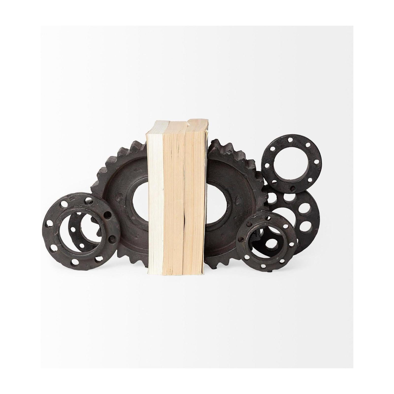 Mercana Cogsworth Brown Resin Industrial Gear Bookends- Set of 2
