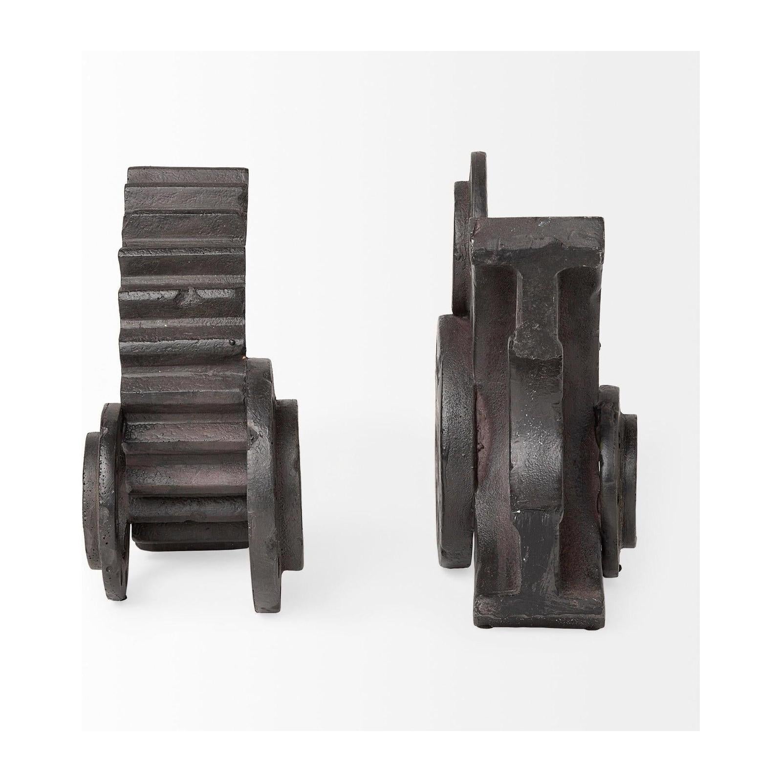 Mercana Cogsworth Brown Resin Industrial Gear Bookends- Set of 2