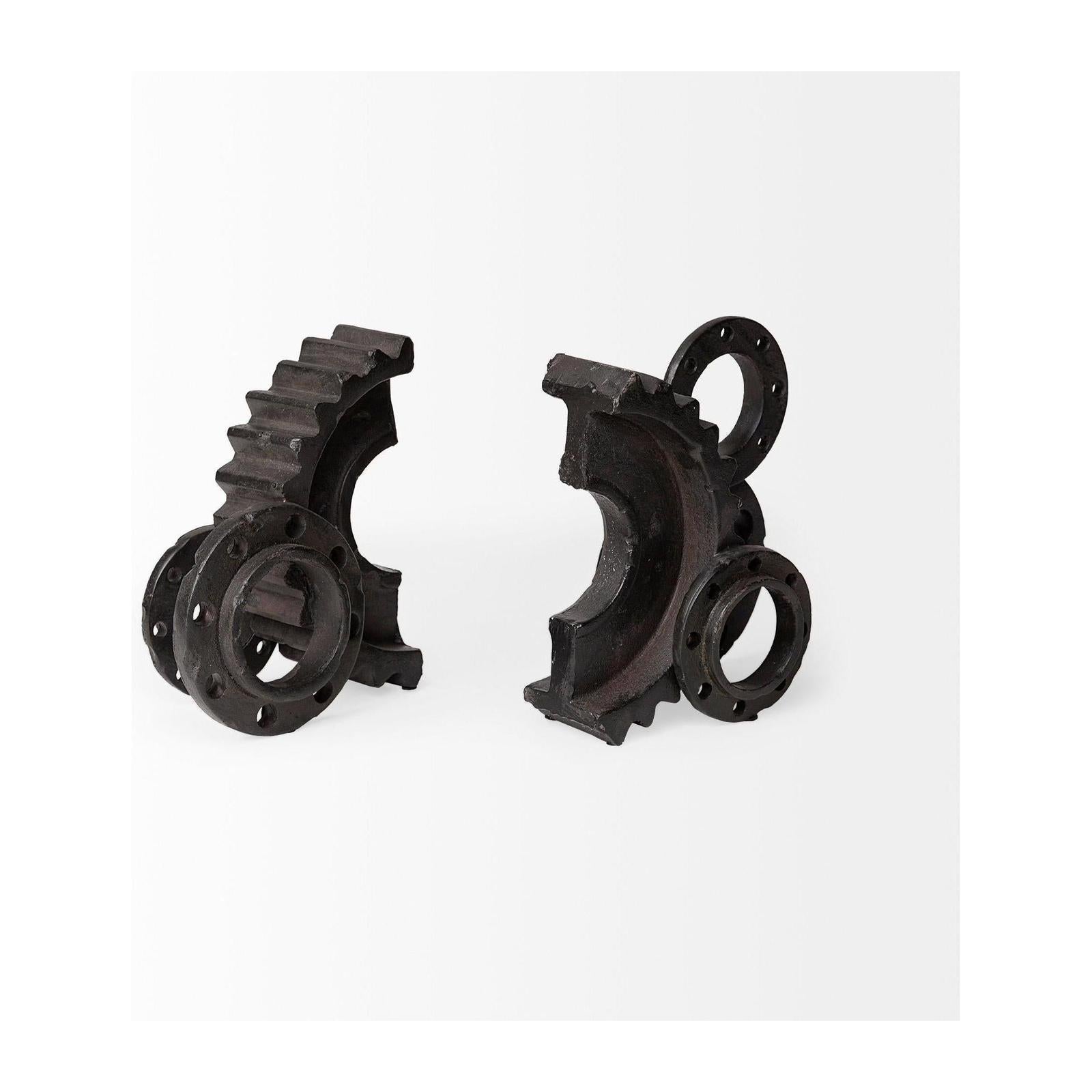 Mercana Cogsworth Brown Resin Industrial Gear Bookends- Set of 2