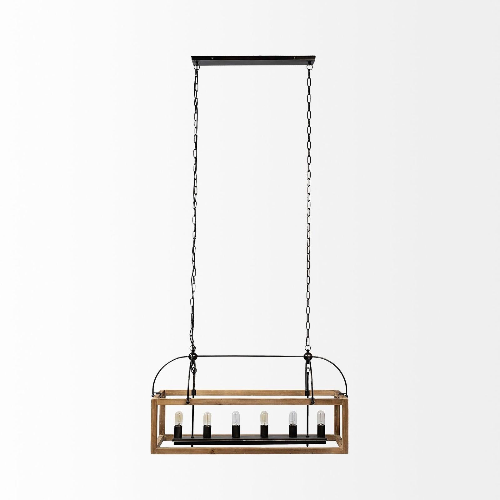 Mercana Josie Natural Wood Chassis Six Light Chandelier Clearance