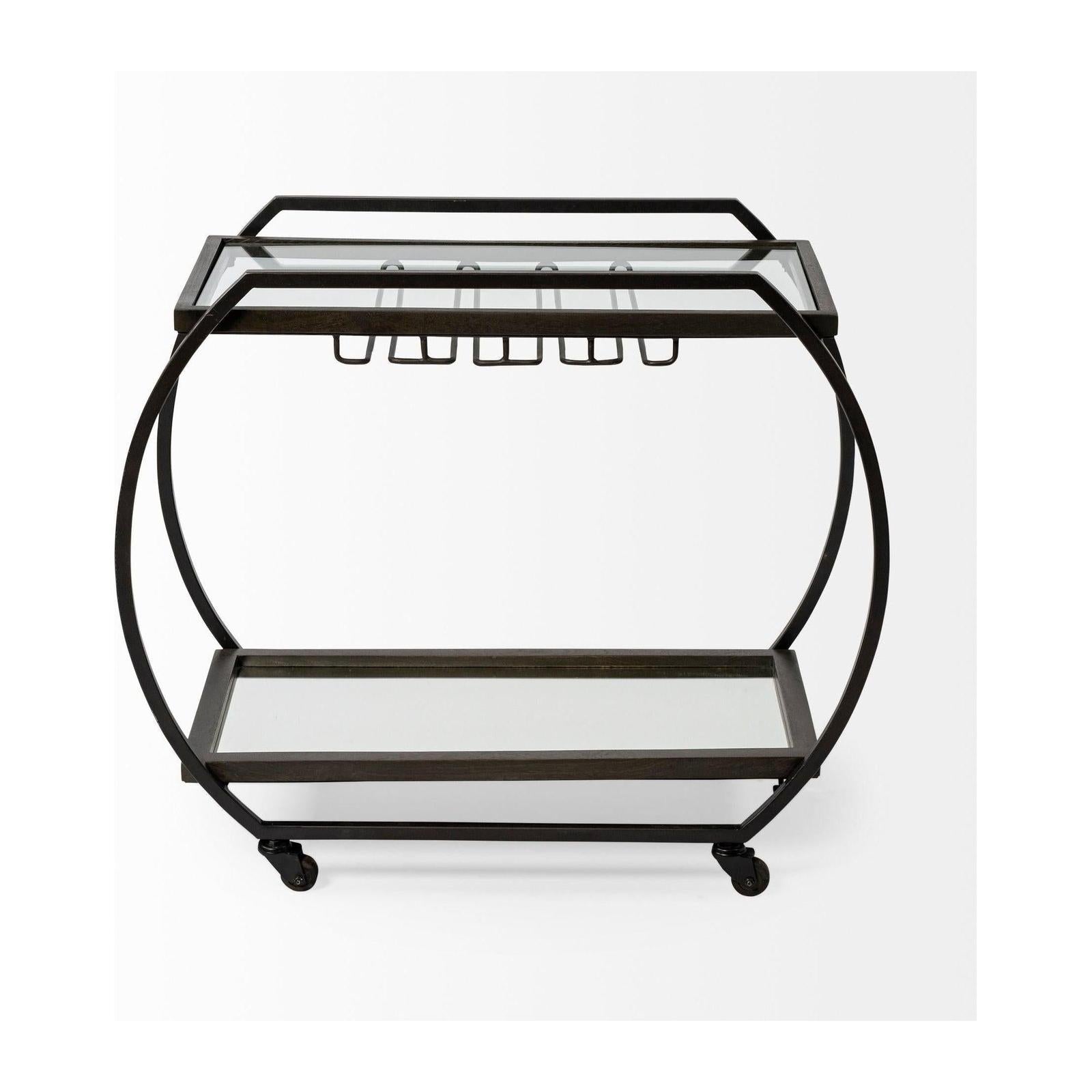 Mercana Chriselle Black Metal And Glass Two Tier Bar Cart Clearance