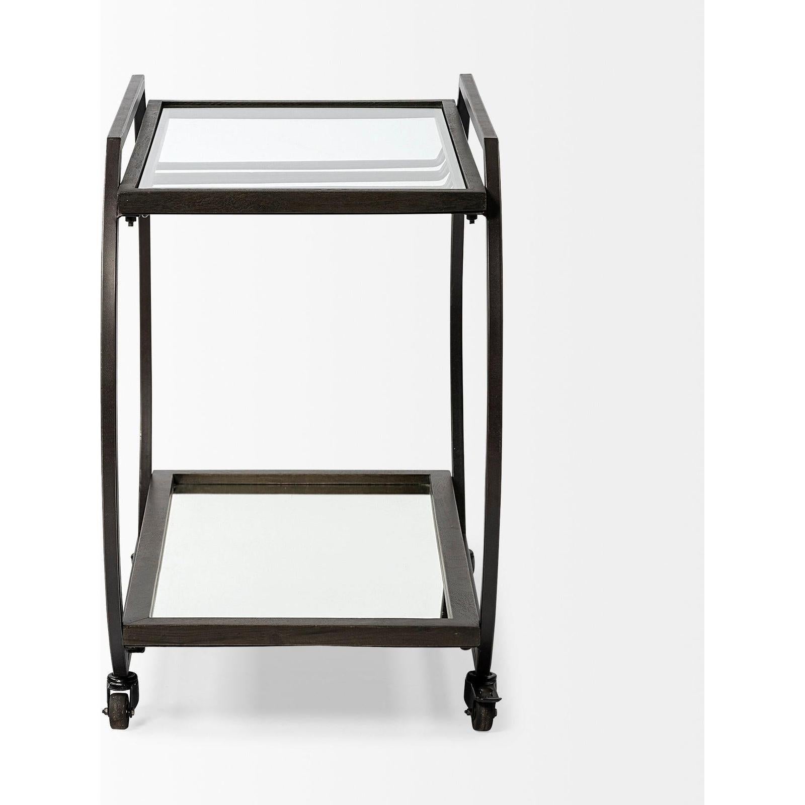 Mercana Chriselle Black Metal And Glass Two Tier Bar Cart Clearance