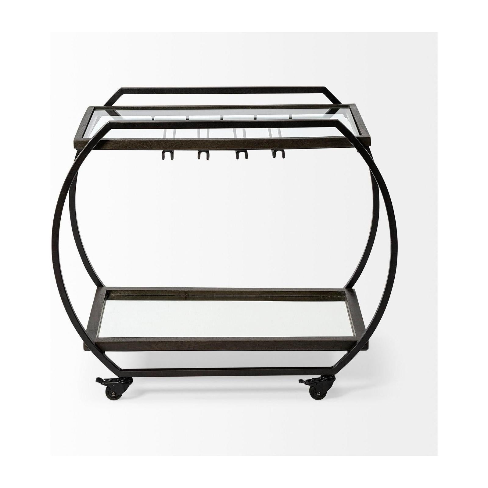 Mercana Chriselle Black Metal And Glass Two Tier Bar Cart Clearance