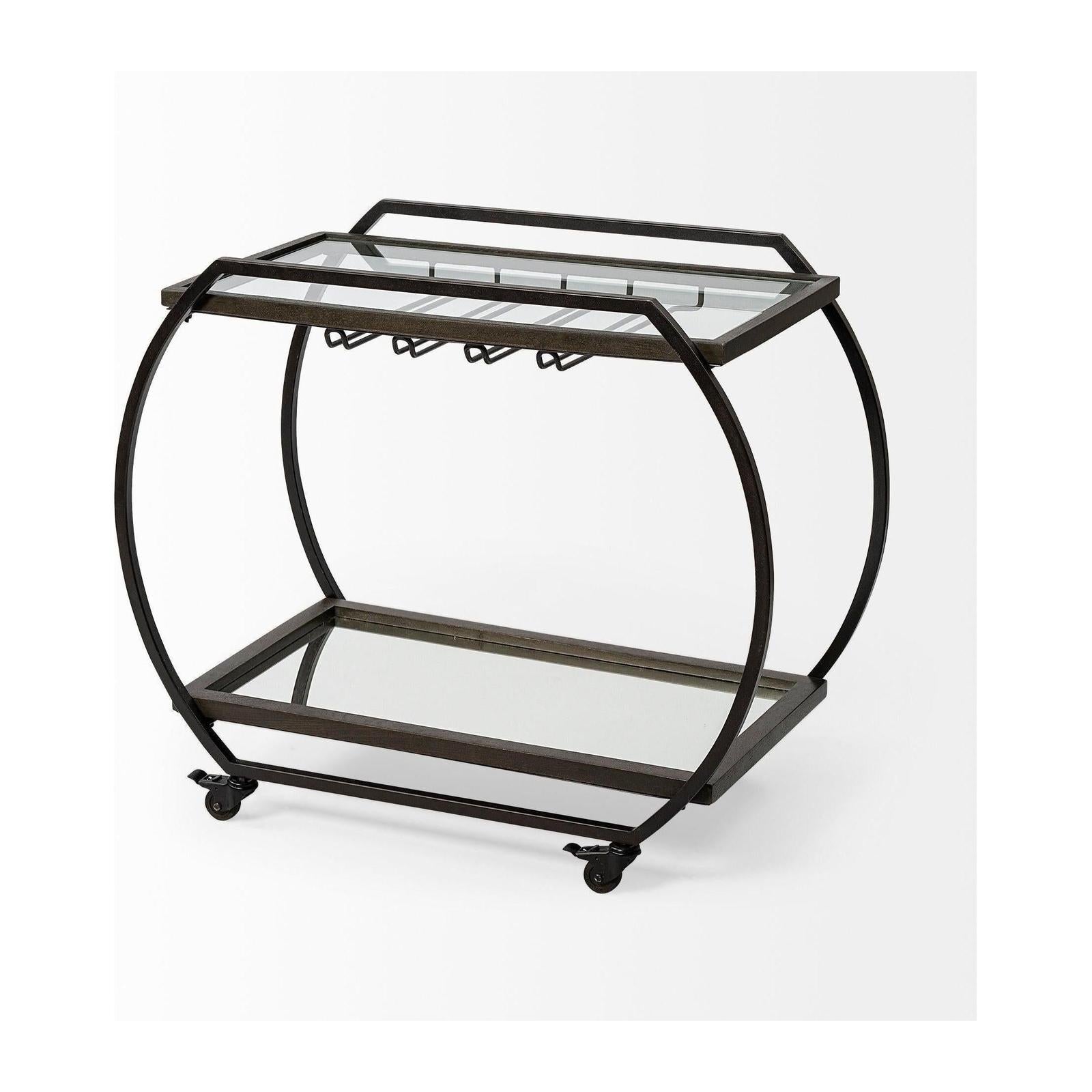 Mercana Chriselle Black Metal And Glass Two Tier Bar Cart Clearance