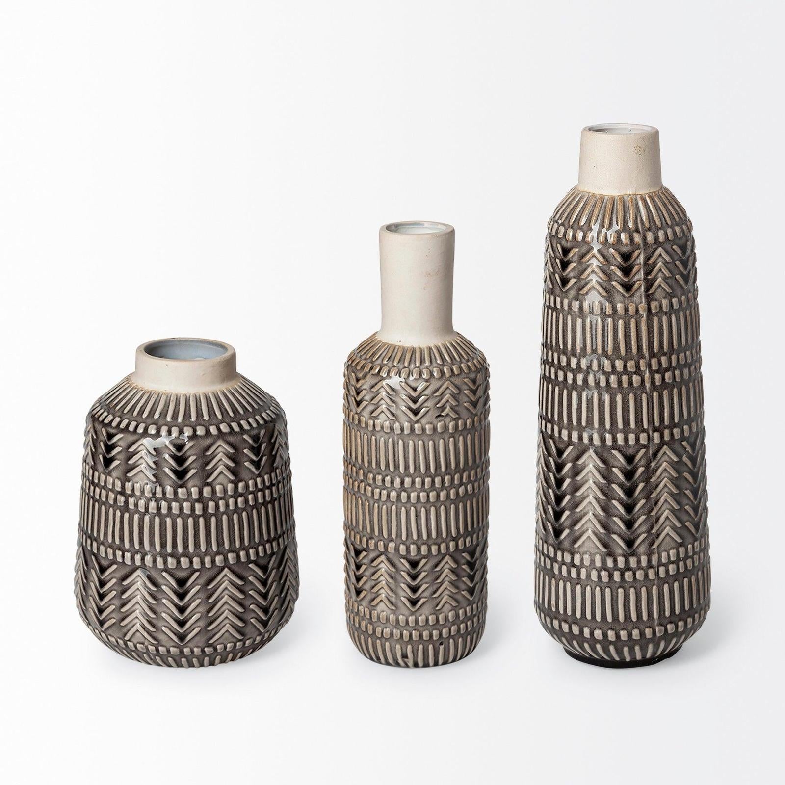 Mercana Riker Large Dark Gray Cream Ceramic Vase Clearance