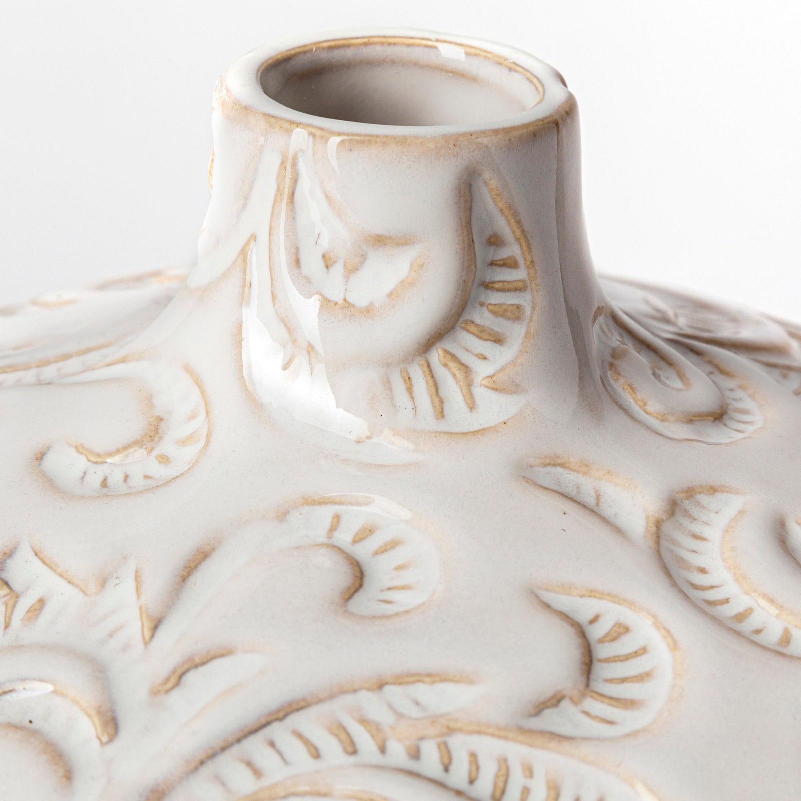 Mercana Jadiza Medium White Glaze Floral Pattern Vase