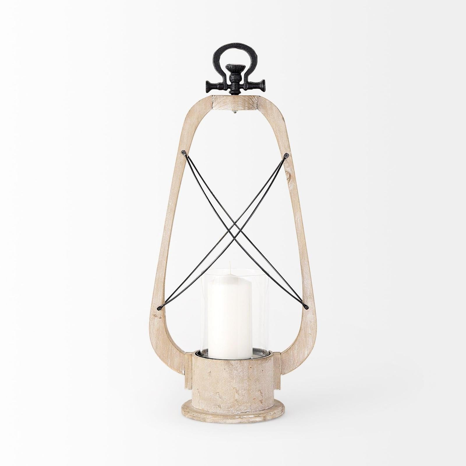 Mercana Zain Brown Wooden Vintage Inspired Candle Holder Lantern Clearance