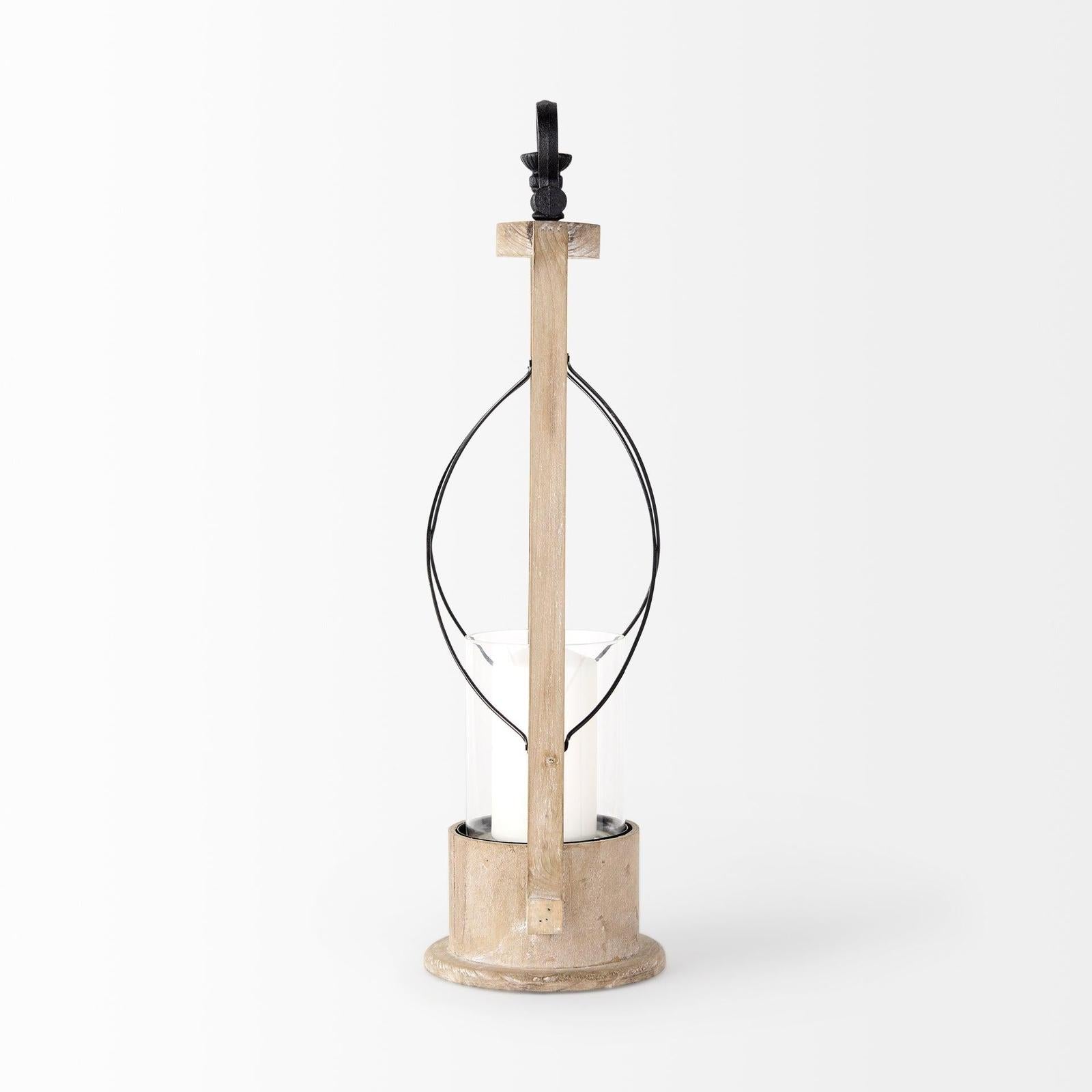 Mercana Zain Brown Wooden Vintage Inspired Candle Holder Lantern Clearance