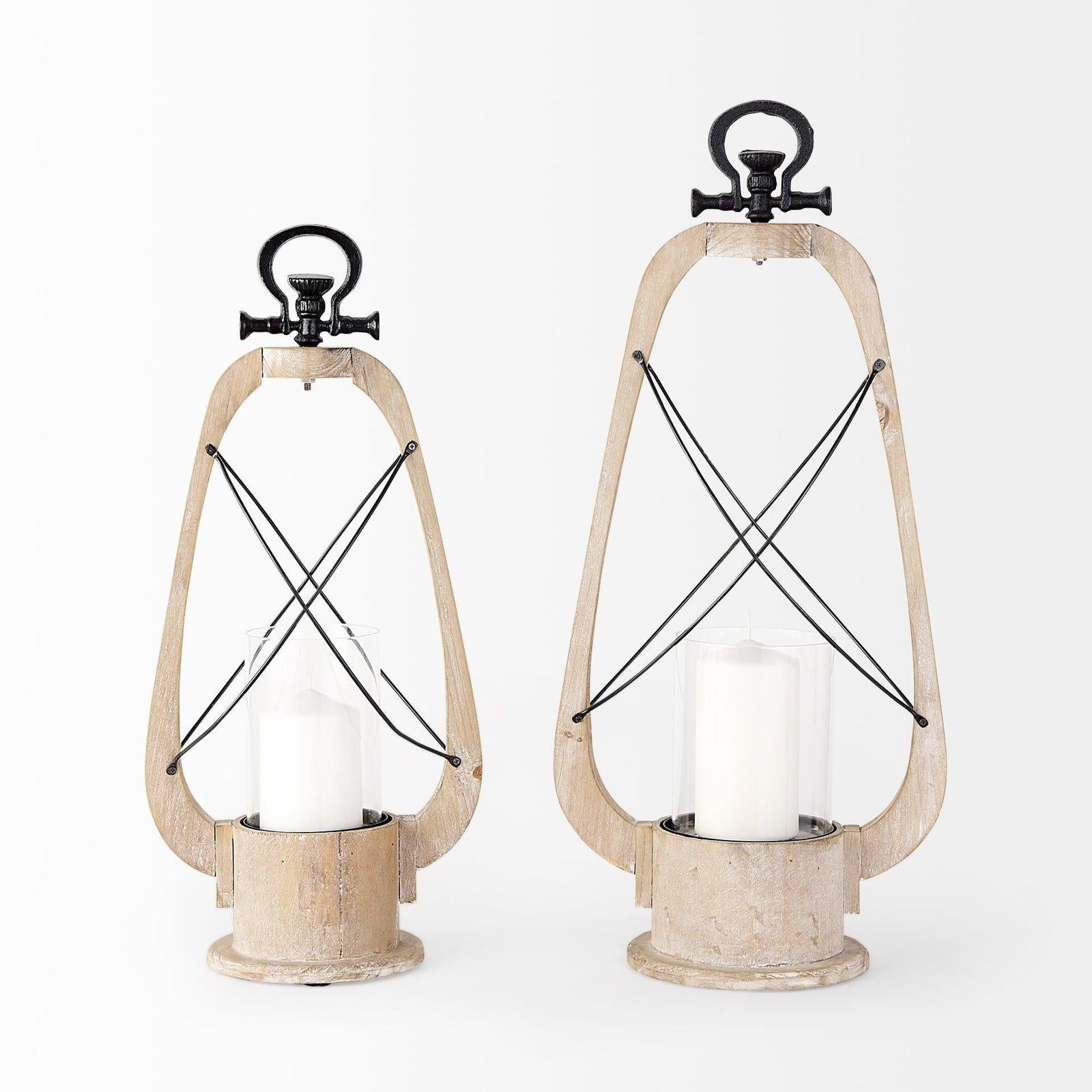 Mercana Zain Brown Wooden Vintage Inspired Candle Holder Lantern Clearance