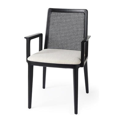 Mercana Clara Wood W/ Cream Fabric Seat and Cane Back Dining Chair