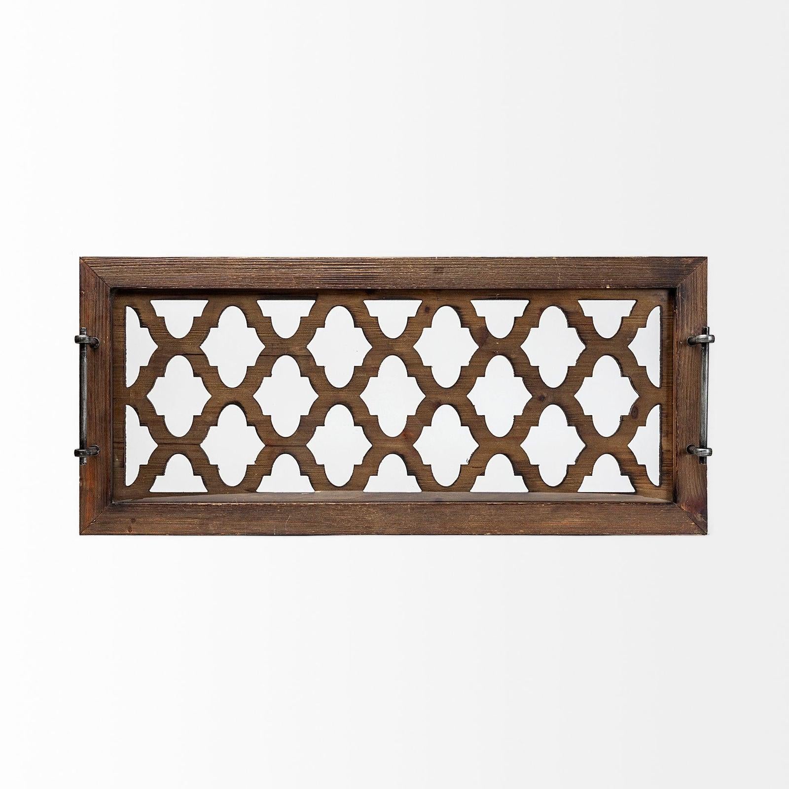 Mercana Stotonic Brown Wood W Glass Top Rectangular Serving Tray Clearance