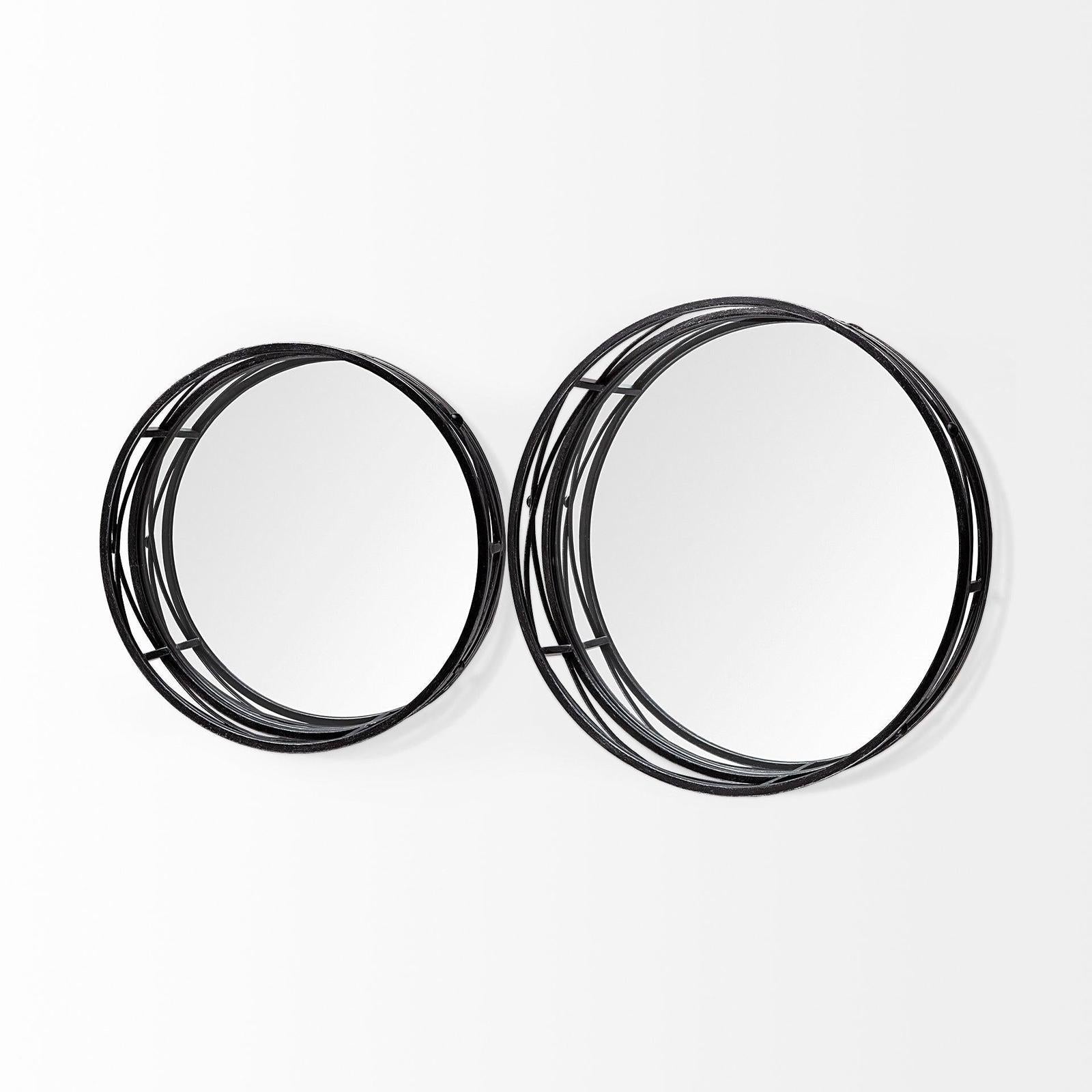 Mercana Piers Black Metal Mirrored Round Trays- Set of 2 Clearance