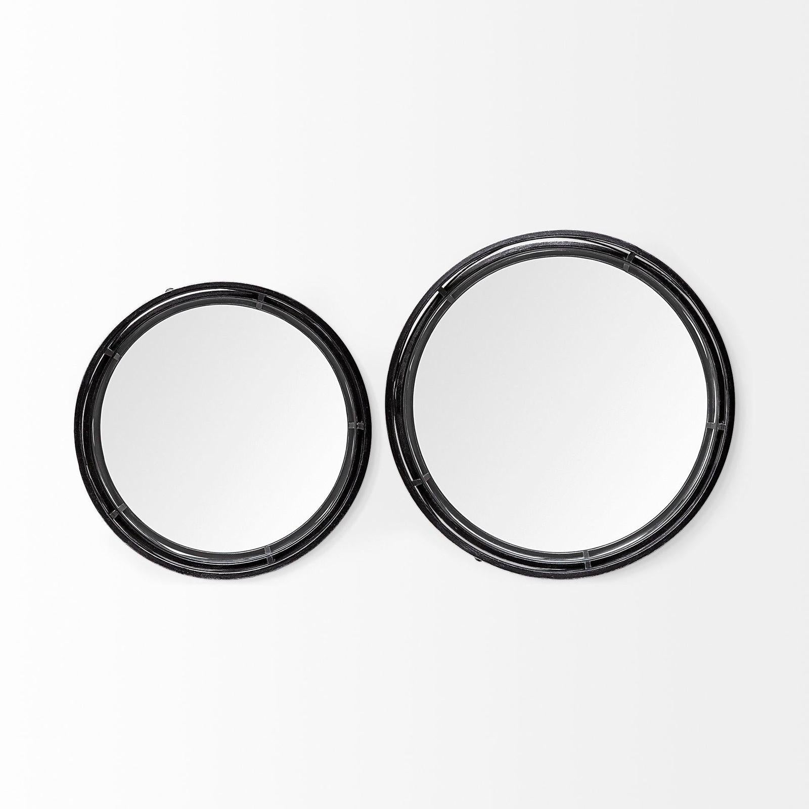 Mercana Piers Black Metal Mirrored Round Trays- Set of 2 Clearance
