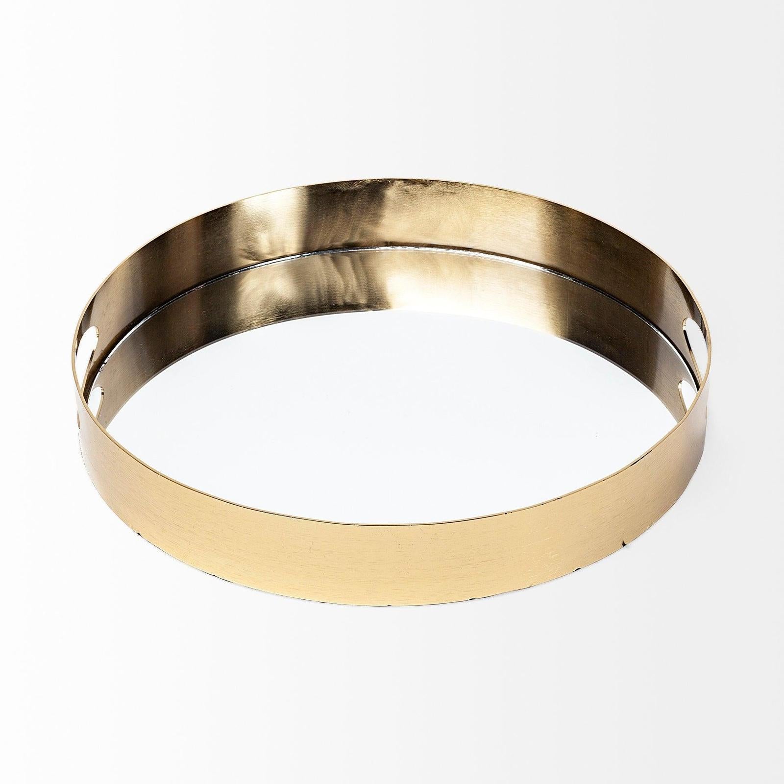Mercana Serkis Gold Metal Mirrored Base Round Tray