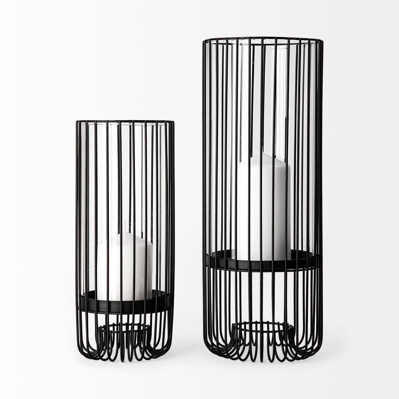 Mercana Velo Large Black Metal Cylindrical Table Candle Holder Clearance