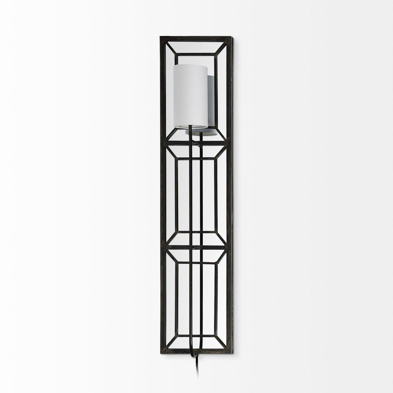 Mercana Noah Black Metal w/White Fabric Shade Rectangular Wall Sconce Clearance
