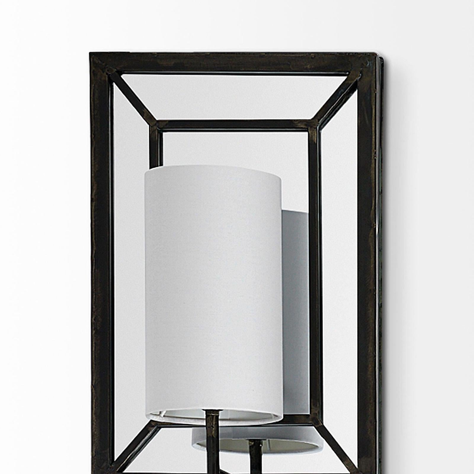 Mercana Noah Black Metal w/White Fabric Shade Rectangular Wall Sconce Clearance