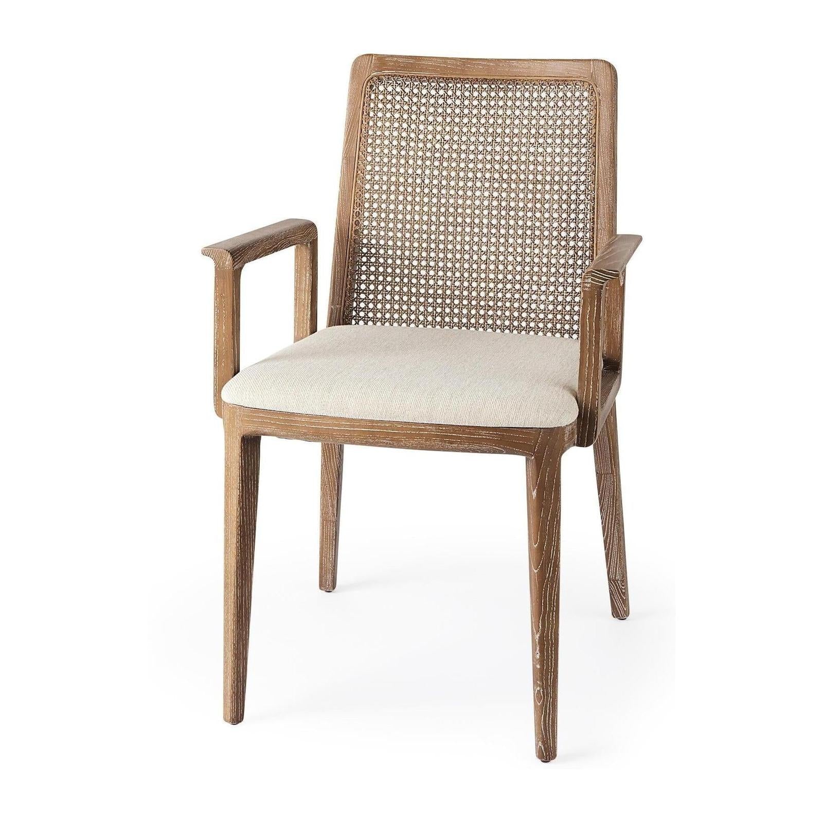 Mercana Clara Wood W/ Cream Fabric Seat and Cane Back Dining Chair