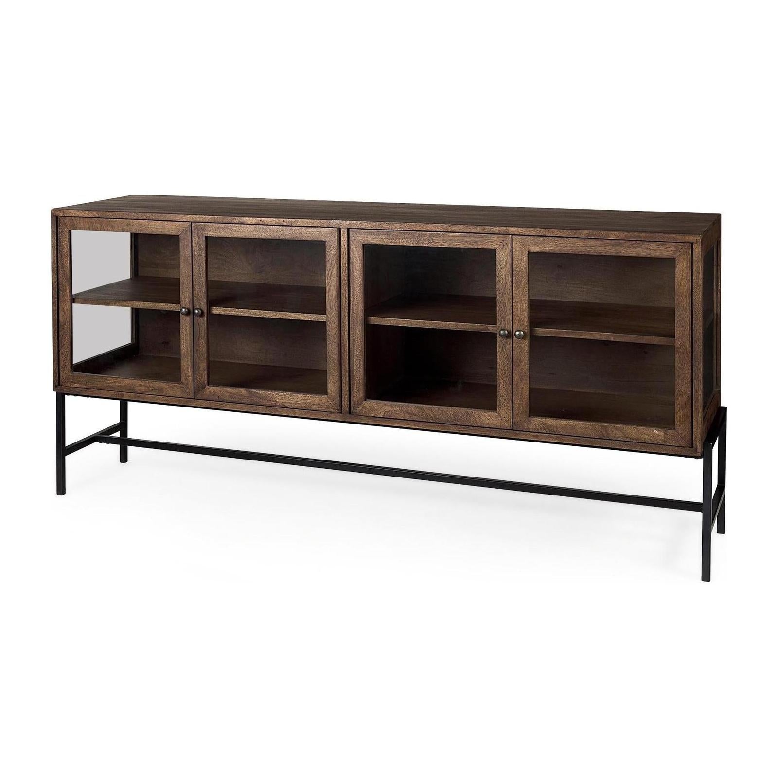 Mercana Arelius Black Metal Base w/ 4 Glass Cabinet Doors Sideboard
