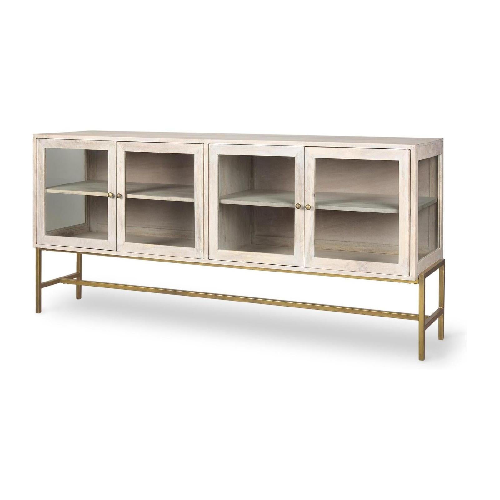 Mercana Arelius Black Metal Base w/ 4 Glass Cabinet Doors Sideboard
