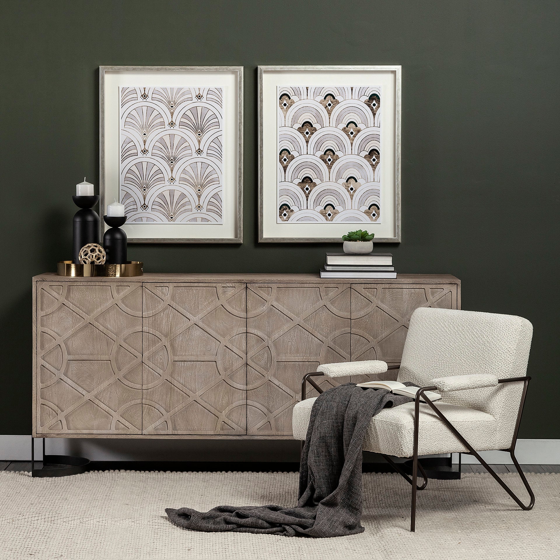 Mercana Vicunya Cream Fabric W/Gun Metal Gray Metal Frame Accent Chair