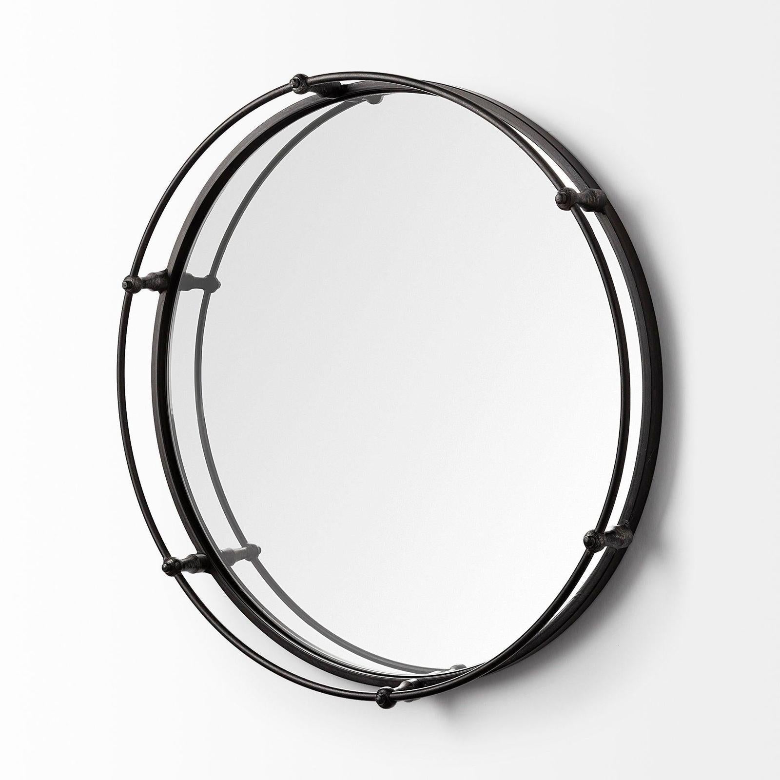 Mercana Kimbel Black Metal Mirrored Base Round Tray