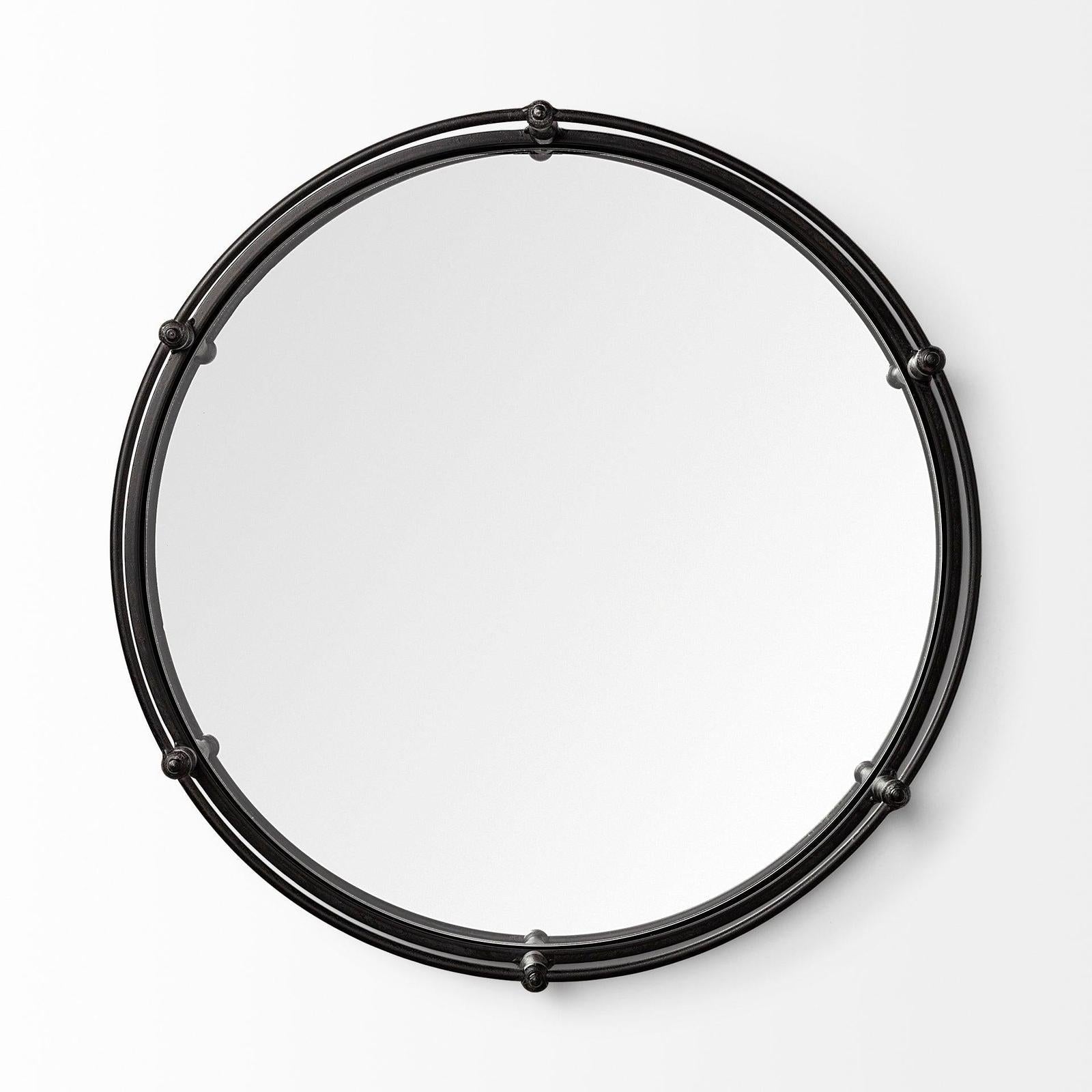Mercana Kimbel Black Metal Mirrored Base Round Tray