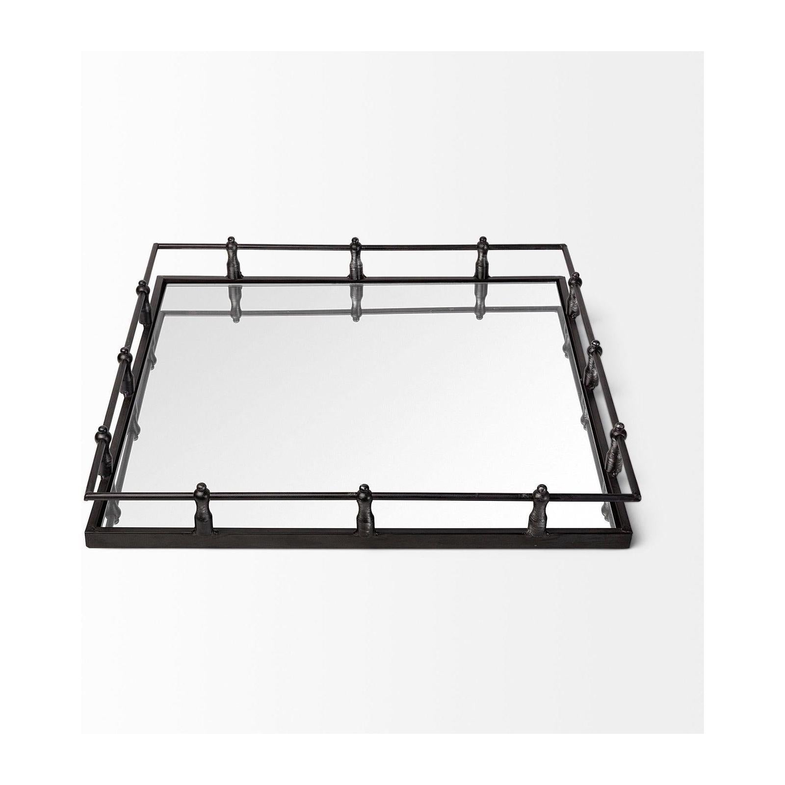 Mercana Christa Black Metal Mirrored Base Square Tray