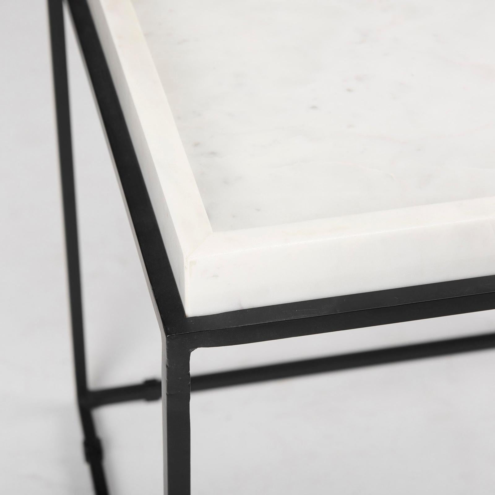 Mercana Nathan Square Top White Marble and Black Metal End/Side Table Clearance