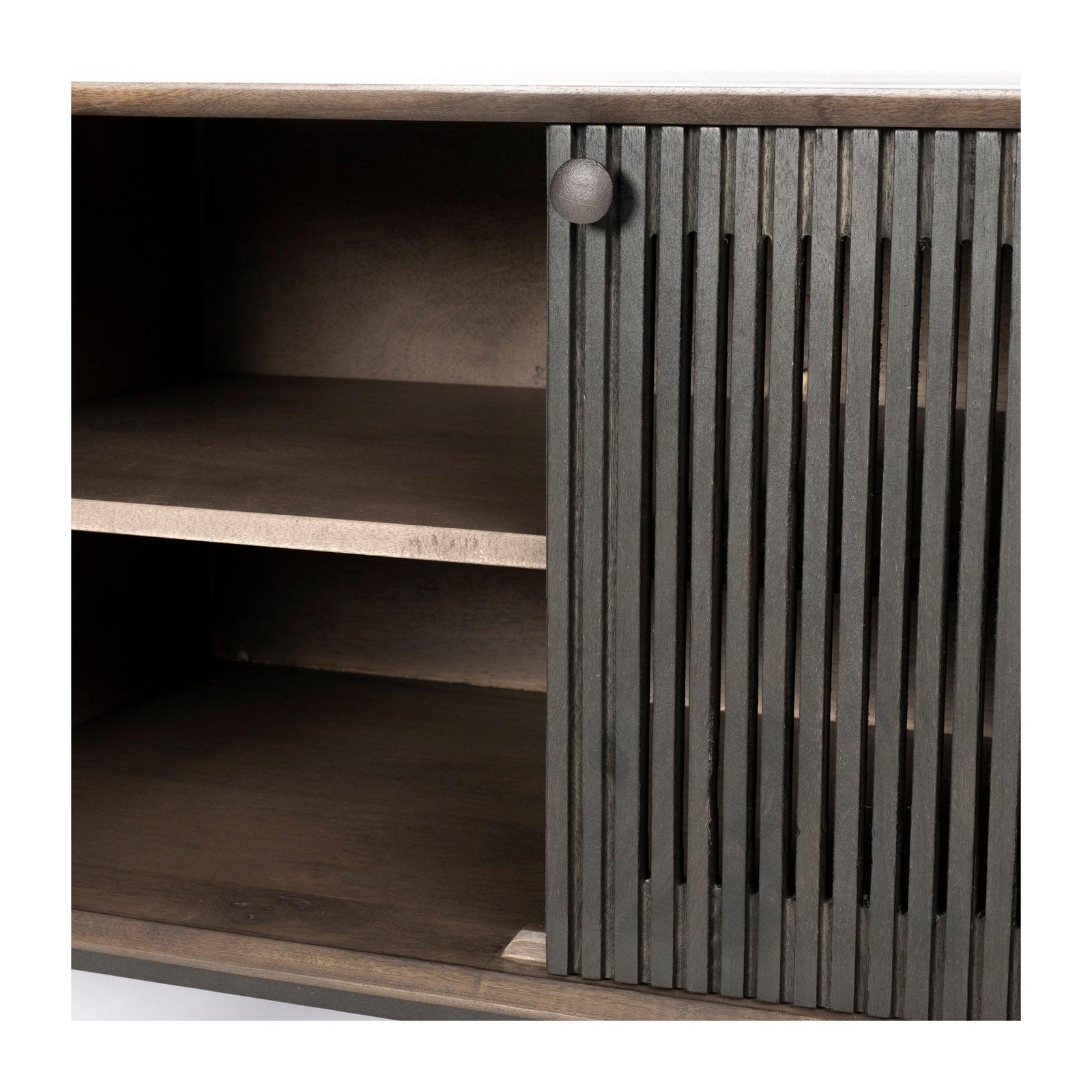 Mercana Grace Two-Toned Brown Solid Wood TV Stand Media Console with Slated Doors, TV up to 82