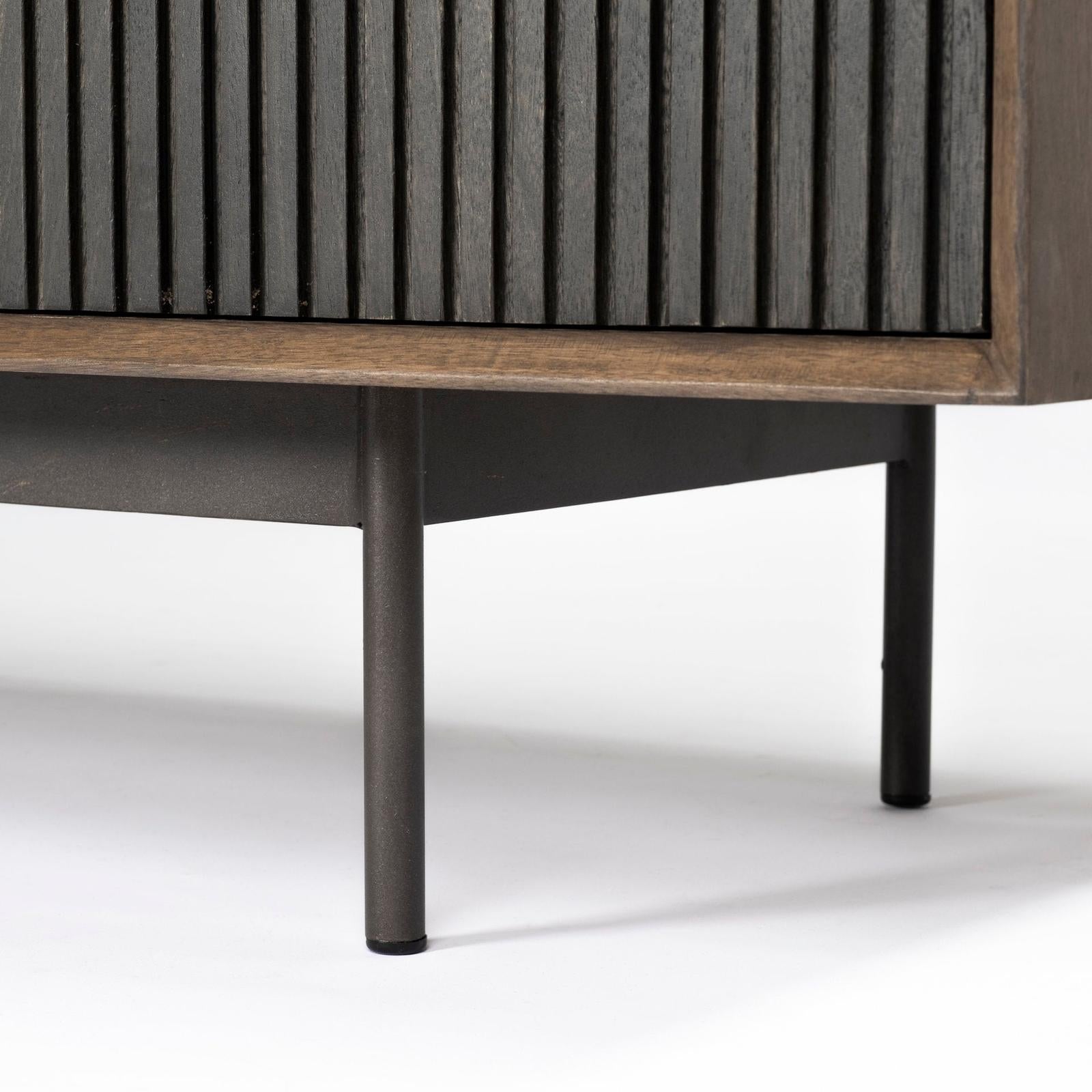 Mercana Grace Two-Toned Brown Solid Wood TV Stand Media Console with Slated Doors, TV up to 82