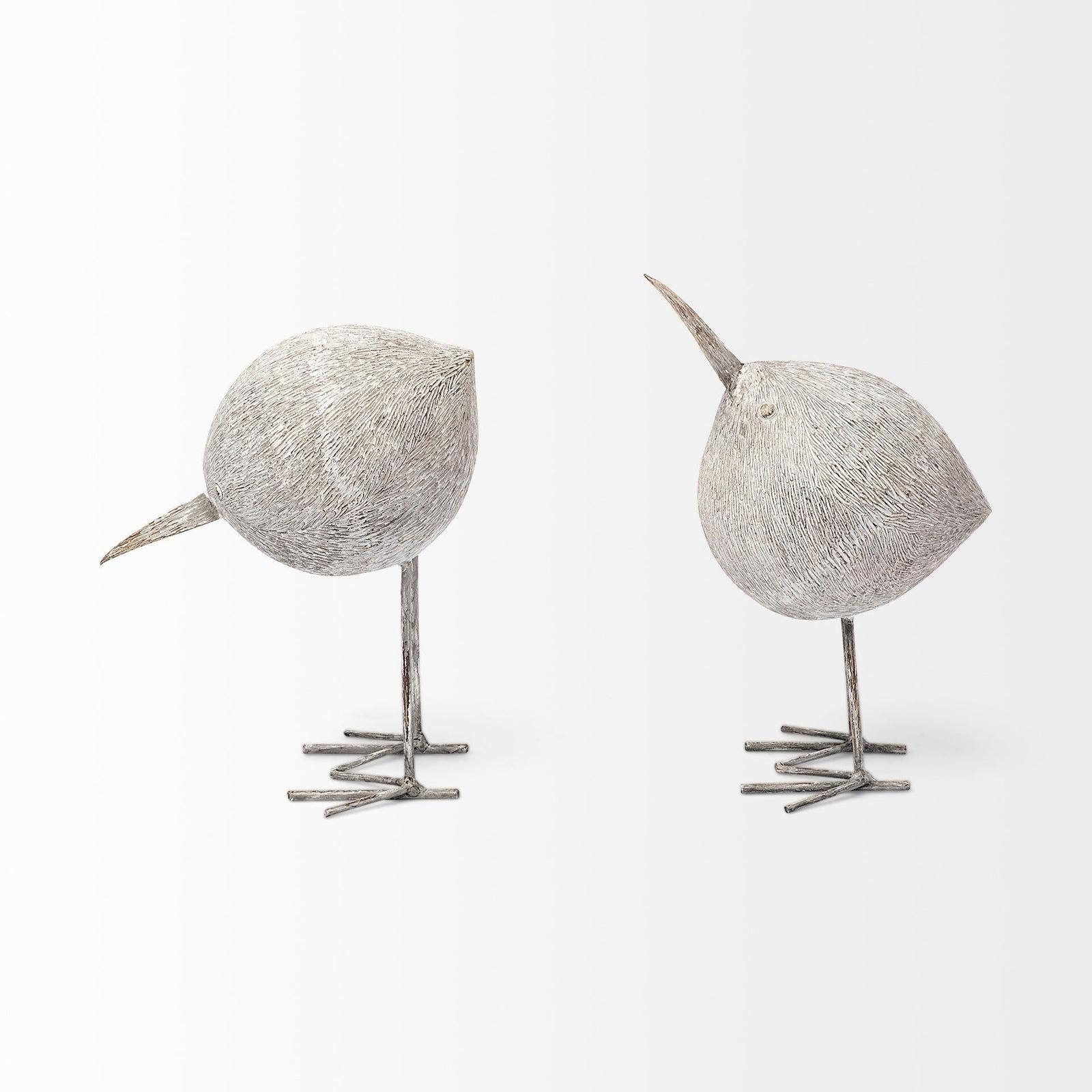Mercana Snipe Off-White Resin Bird Ornament W/ Metal Feet