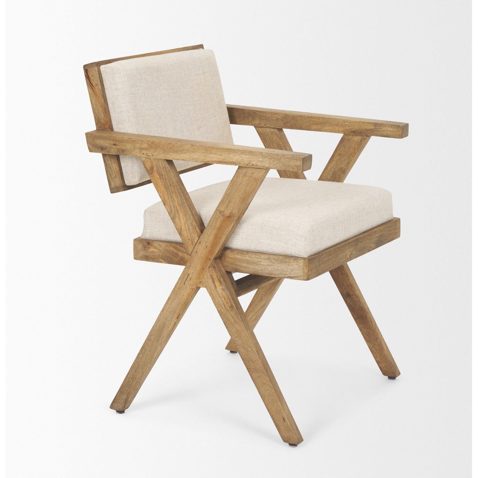 Mercana Topanga Cream Fabric Wrap Wooden Frame Dining Chair