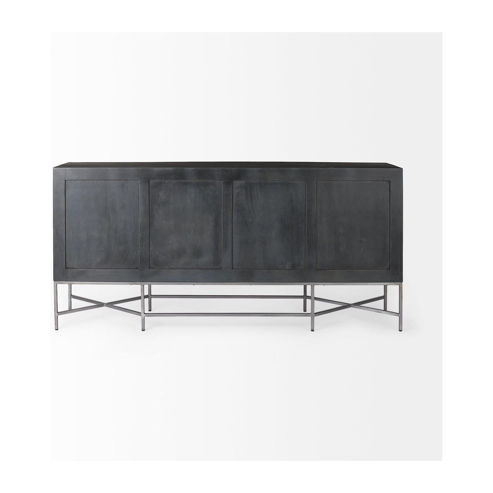 Mercana Hogarth Brown Solid Wood Base 4 Cabinet Sideboard