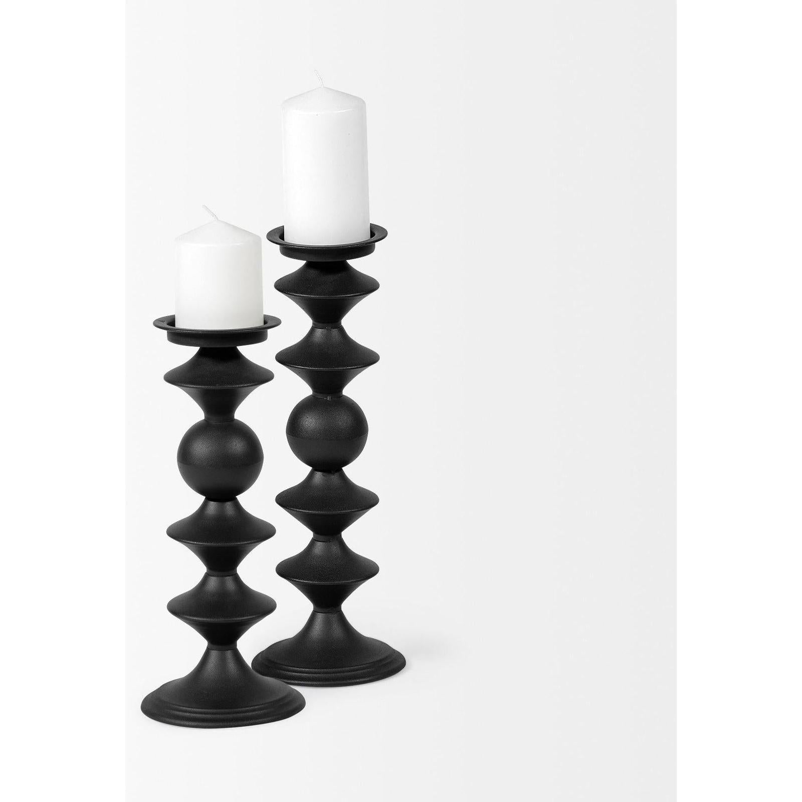 Mercana Candelero Black Metal Grooved Table Candle Holder