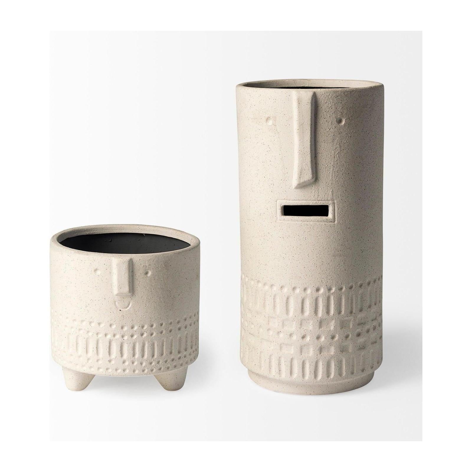 Mercana Jacob White Ceramic Smiling Face Vase Clearance