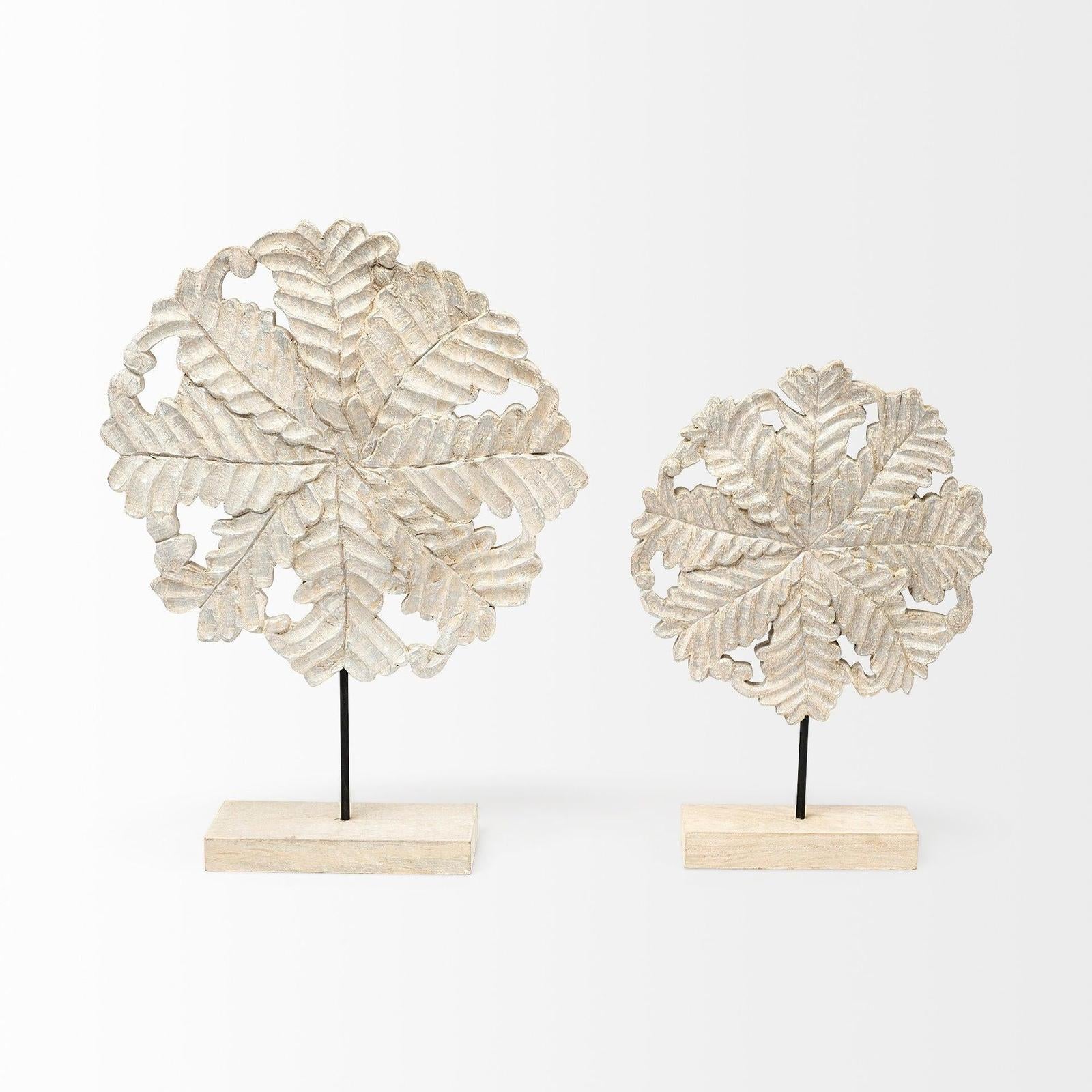 Mercana Kamara White Washed Wood W/Antiqued Silver Botanical Decorative Object Clearance