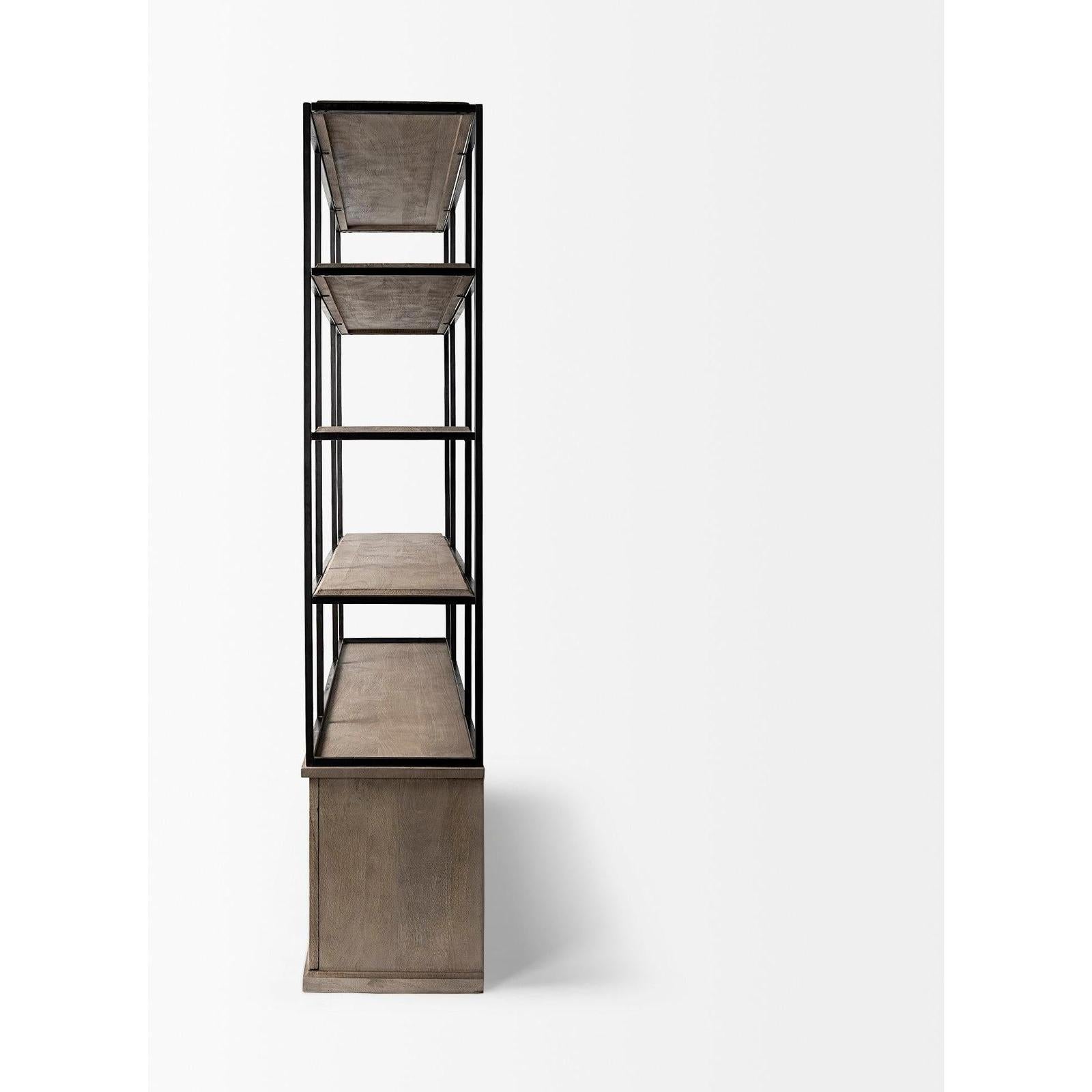 Mercana Braxton Light Brown Wood and Iron Three Shelf Shelving Unit
