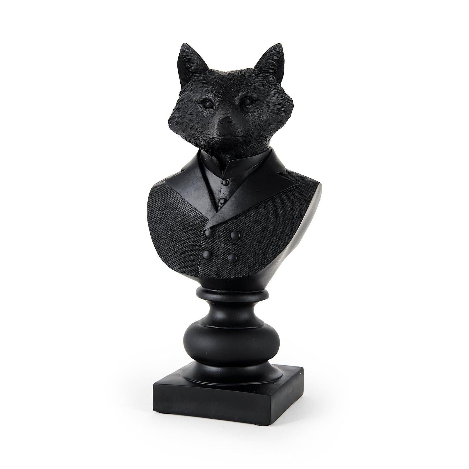 Mercana Murray Black Painted Resin Fox in a Suit Bust