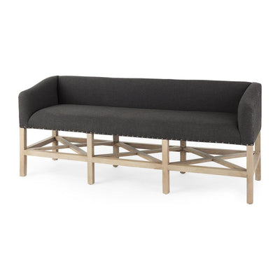 Mercana Bergen Dark Gray Fabric W/ Light Brown Wooden Base Accent Bench Clearance
