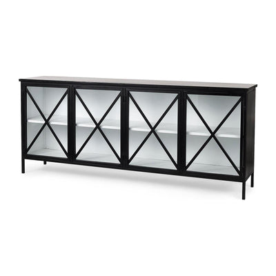 Mercana Aurelia Black and White Metal Four Door Glass Cabinet Buffet Clearance