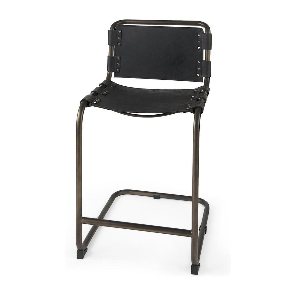 Mercana Berbick Black Leather W/ Iron Frame Counter Stool Clearance