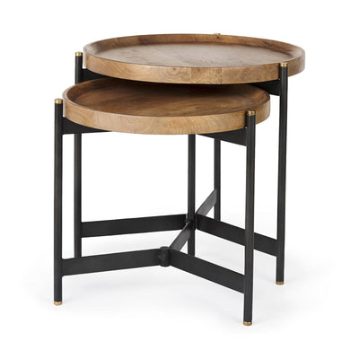 Mercana Marquisa Light Brown Wood W/ Black Metal Base Nesting Side Tables- Set of 2